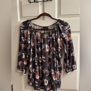 AMANA~ BLOUSE~BROWN FLORAL~XL